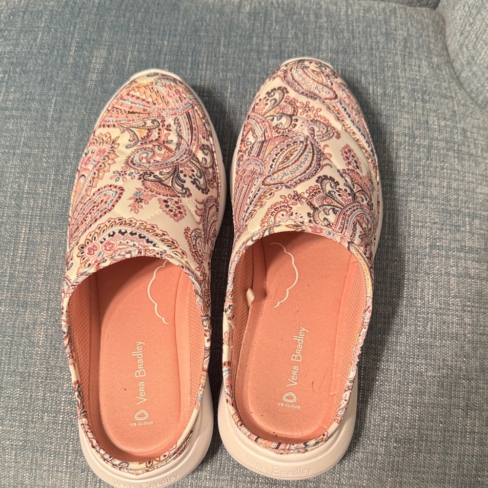 Vera Bradley Paisley Mules - Cream and Pink